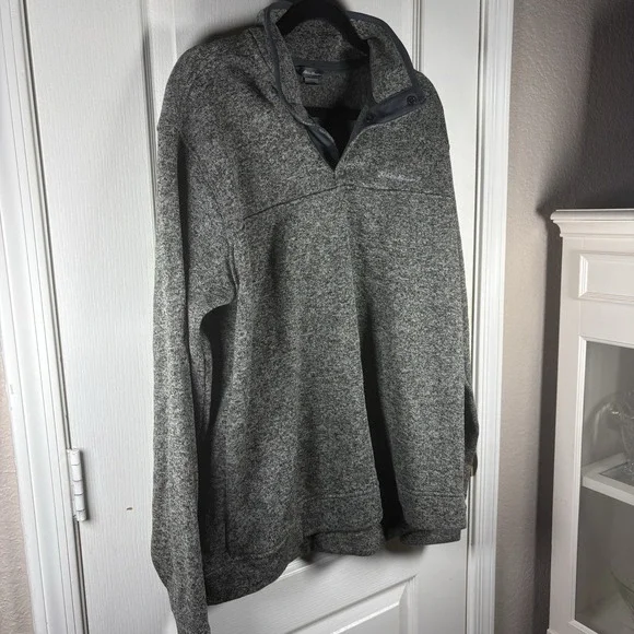 Eddie Bauer Men's XL Gray High‑Neck Button Pullover – Medium Weight, Classic Out - Picture 4 of 12